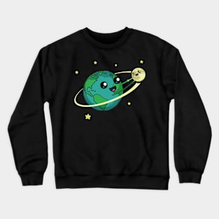 Earth And Moon Spinning Around Crewneck Sweatshirt